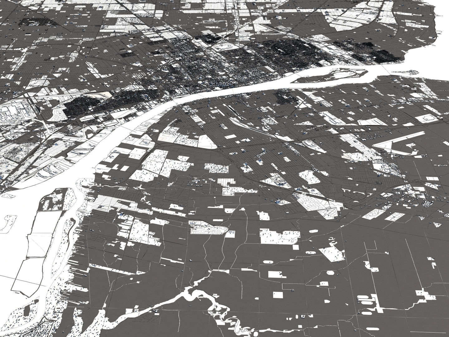 Detroit 50x50km 3D City Map Model 3D model_18