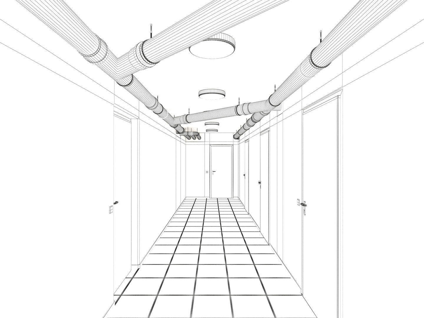 Basement Hallway Corridor 02 3D model_1