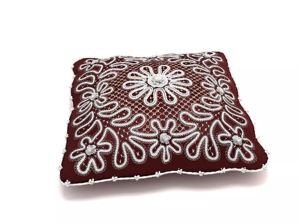 pillows maroon and embroidered pillow 3D model_0