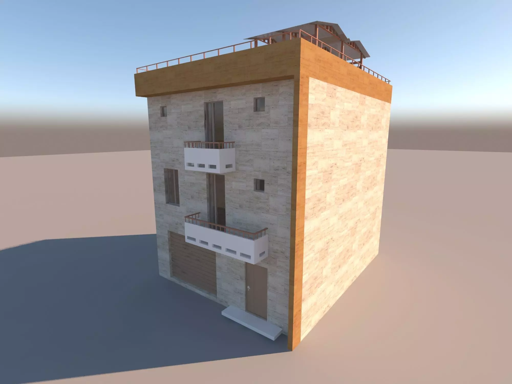 residential building low poly 3D model_0