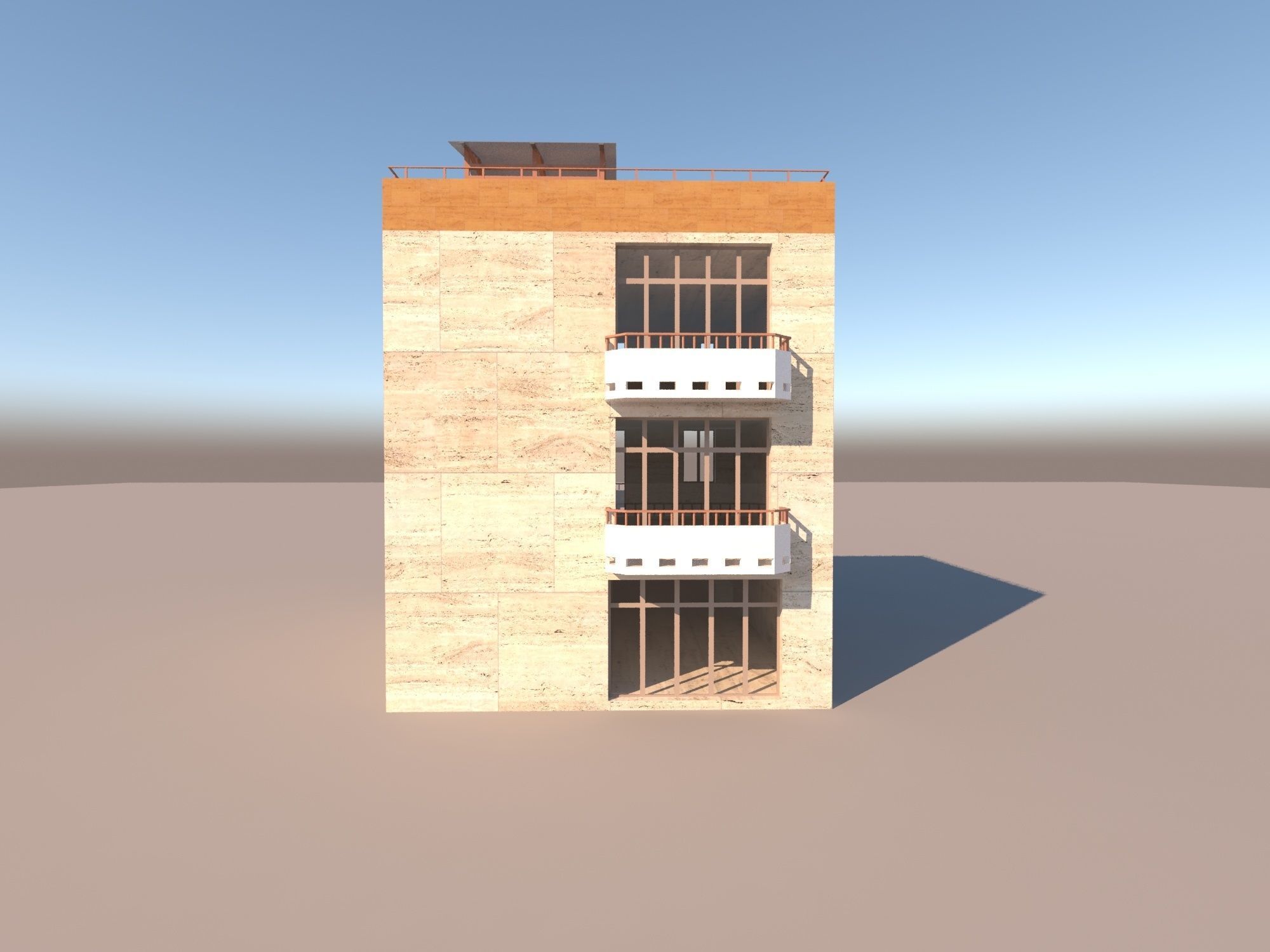 residential building low poly 3D model_1