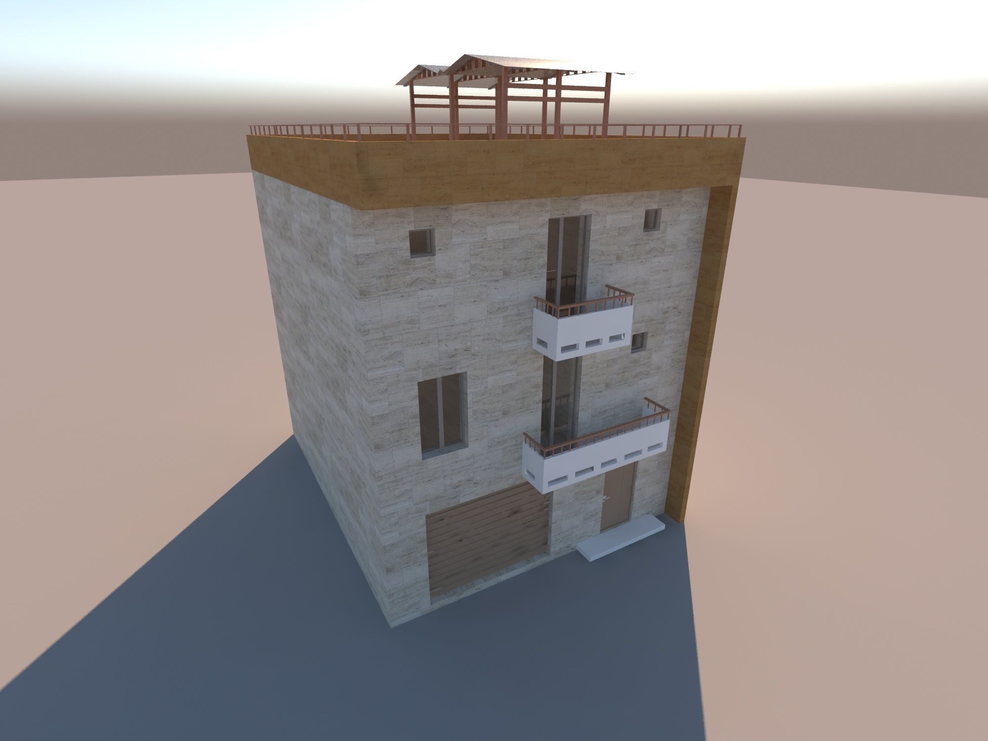 residential building low poly 3D model_4