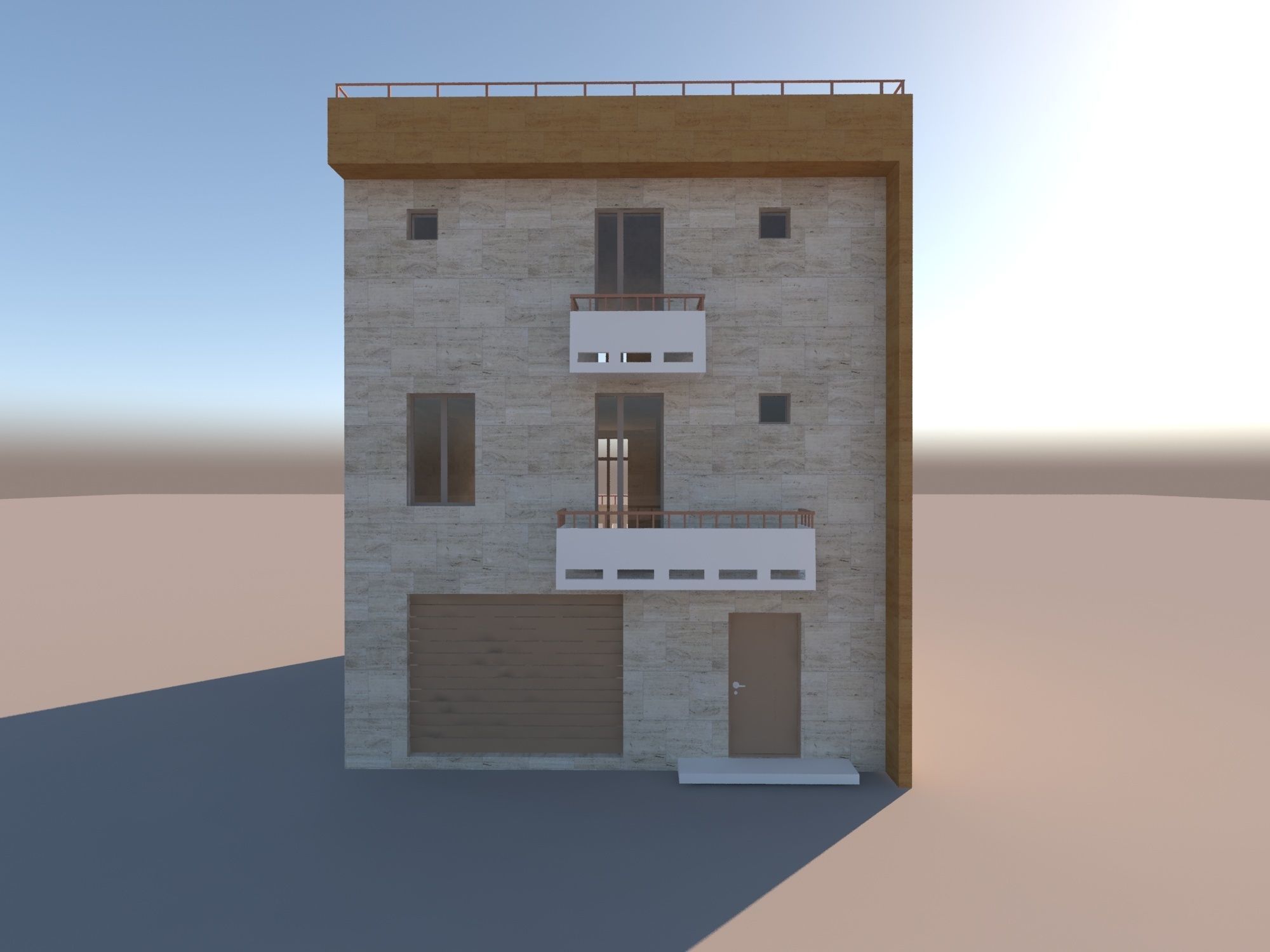 residential building low poly 3D model_3