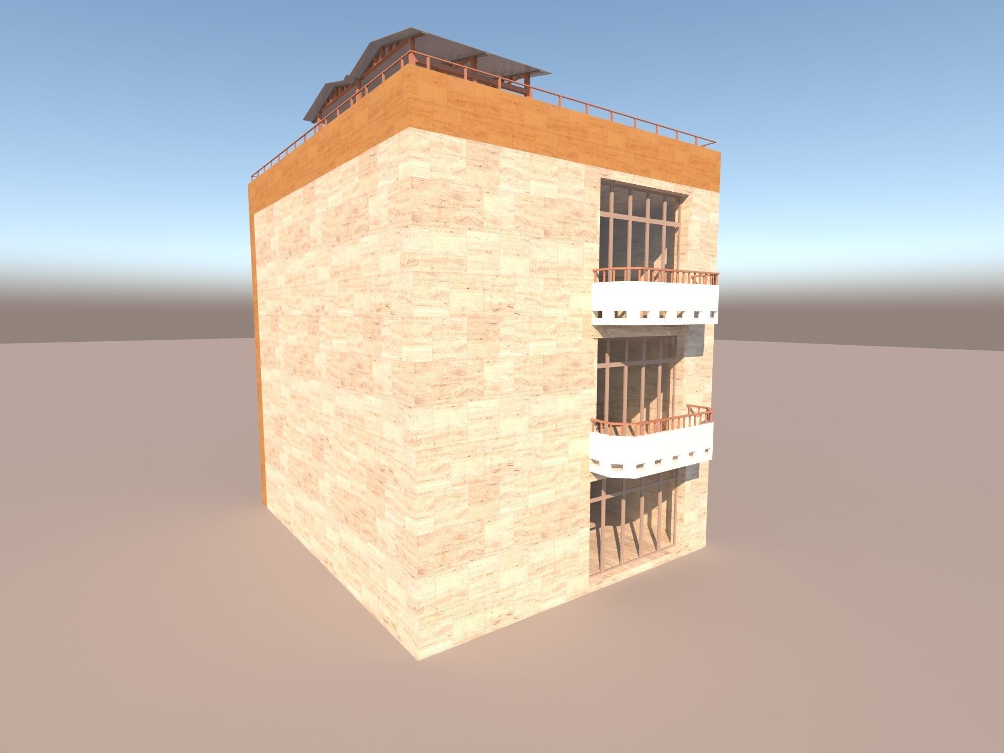 residential building low poly 3D model_2