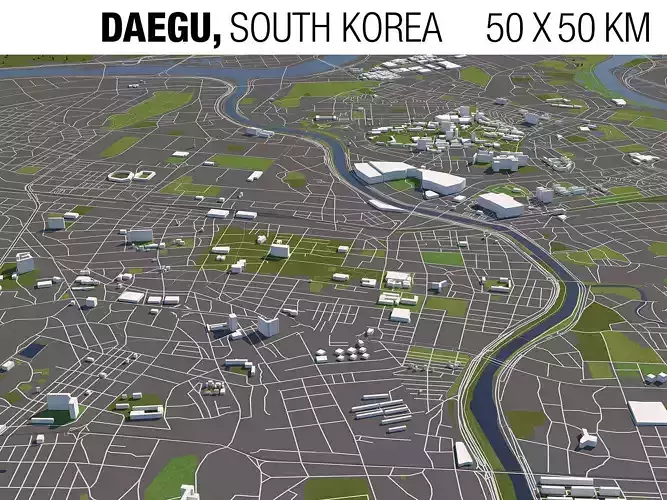 Daegu South Korea 50x50km 3D City Map 3D model