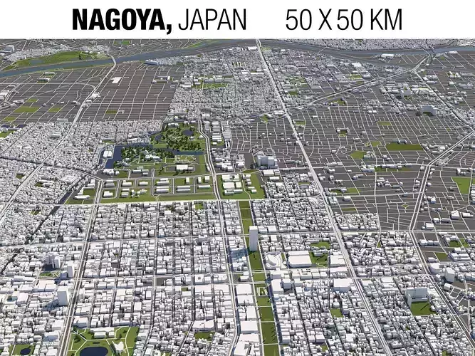 Nagoya Japan 50x50km 3D City Map