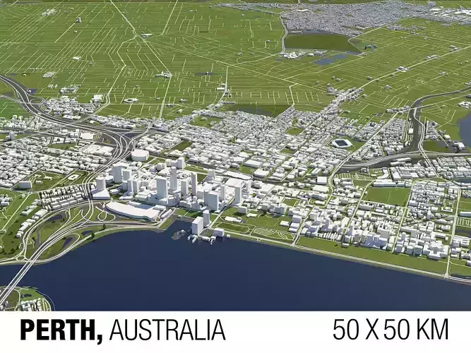 Perth Australia 50x50km 3D City Map 3D model