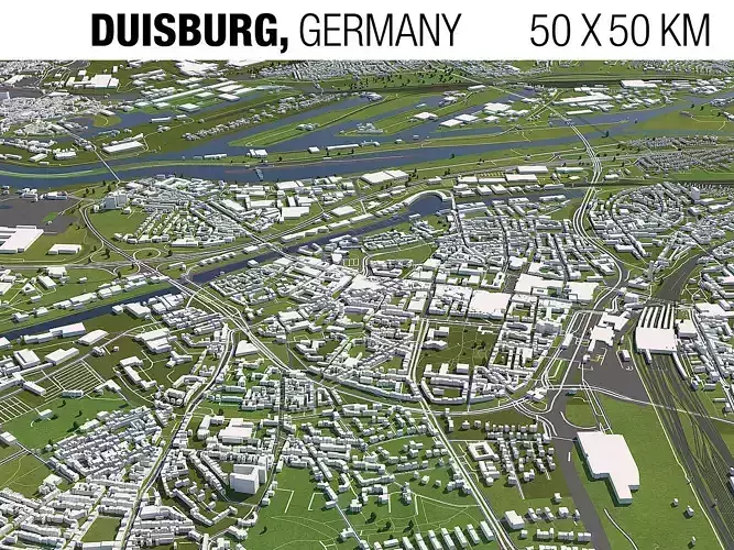 Duisburg Germany 50x50km 3D City Map