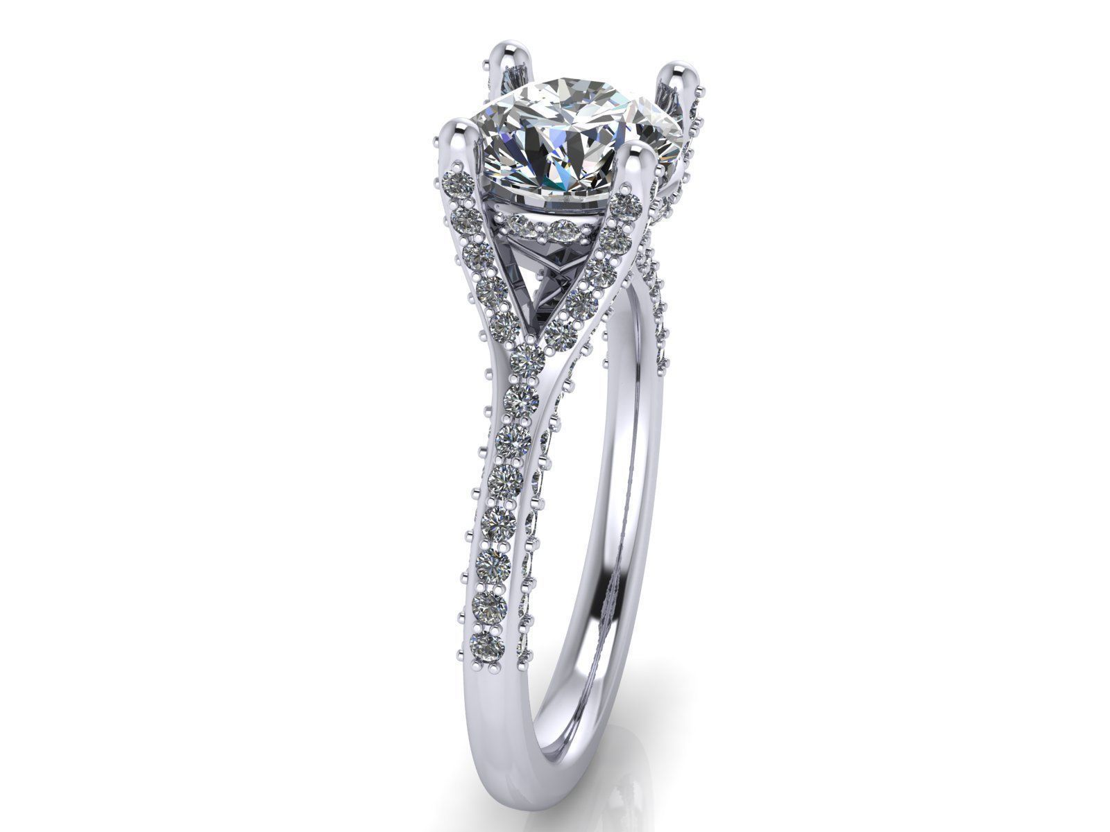 Round Engagement Ring - Diamond Shank Shoulders - Various sizes 3D print model_10