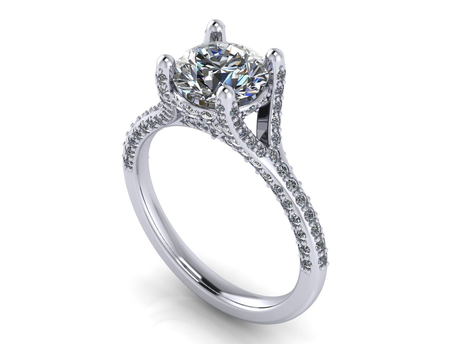 Round Engagement Ring - Diamond Shank Shoulders - Various sizes 3D print model_7