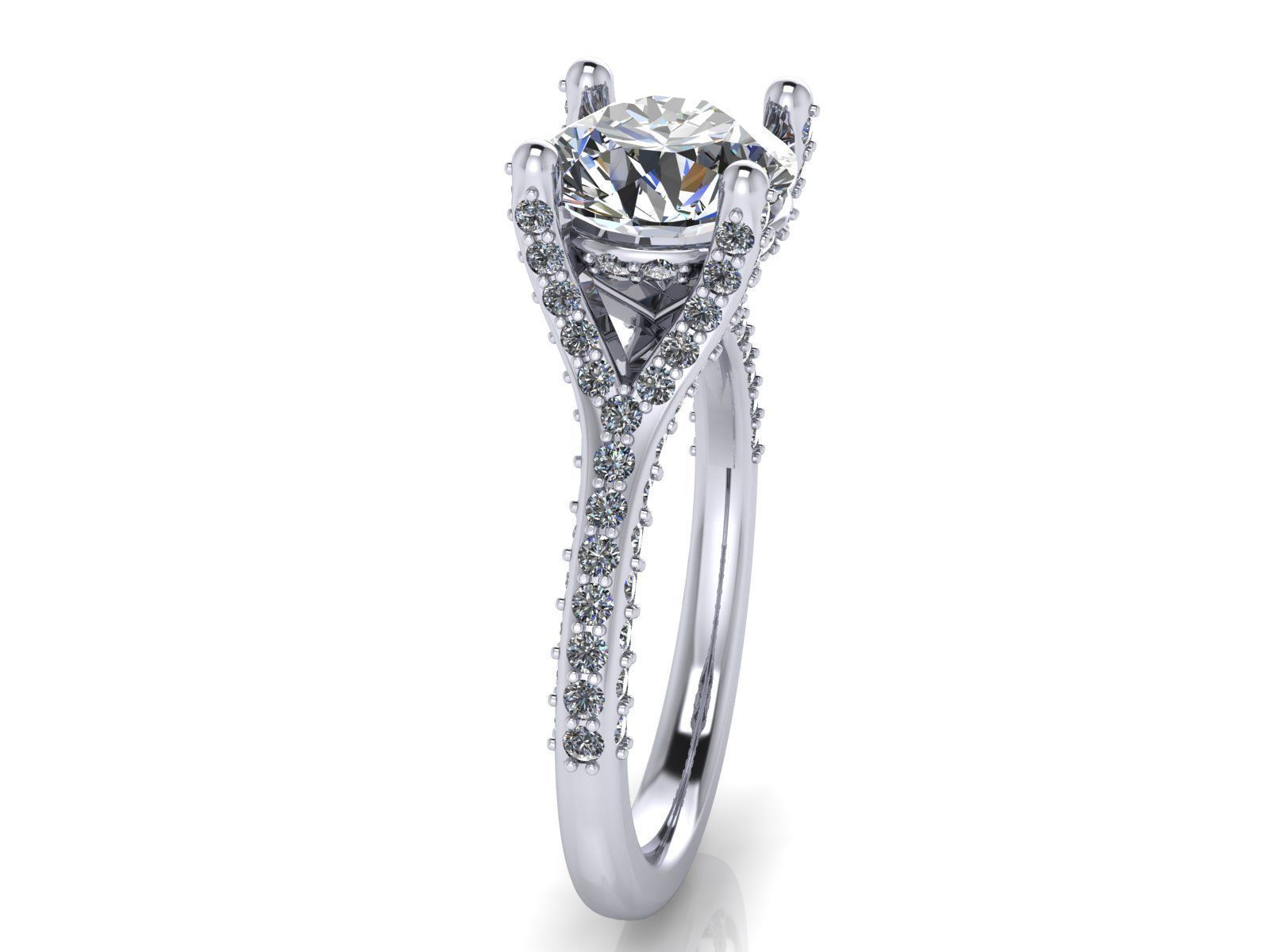 Round Engagement Ring - Diamond Shank Shoulders - Various sizes 3D print model_2