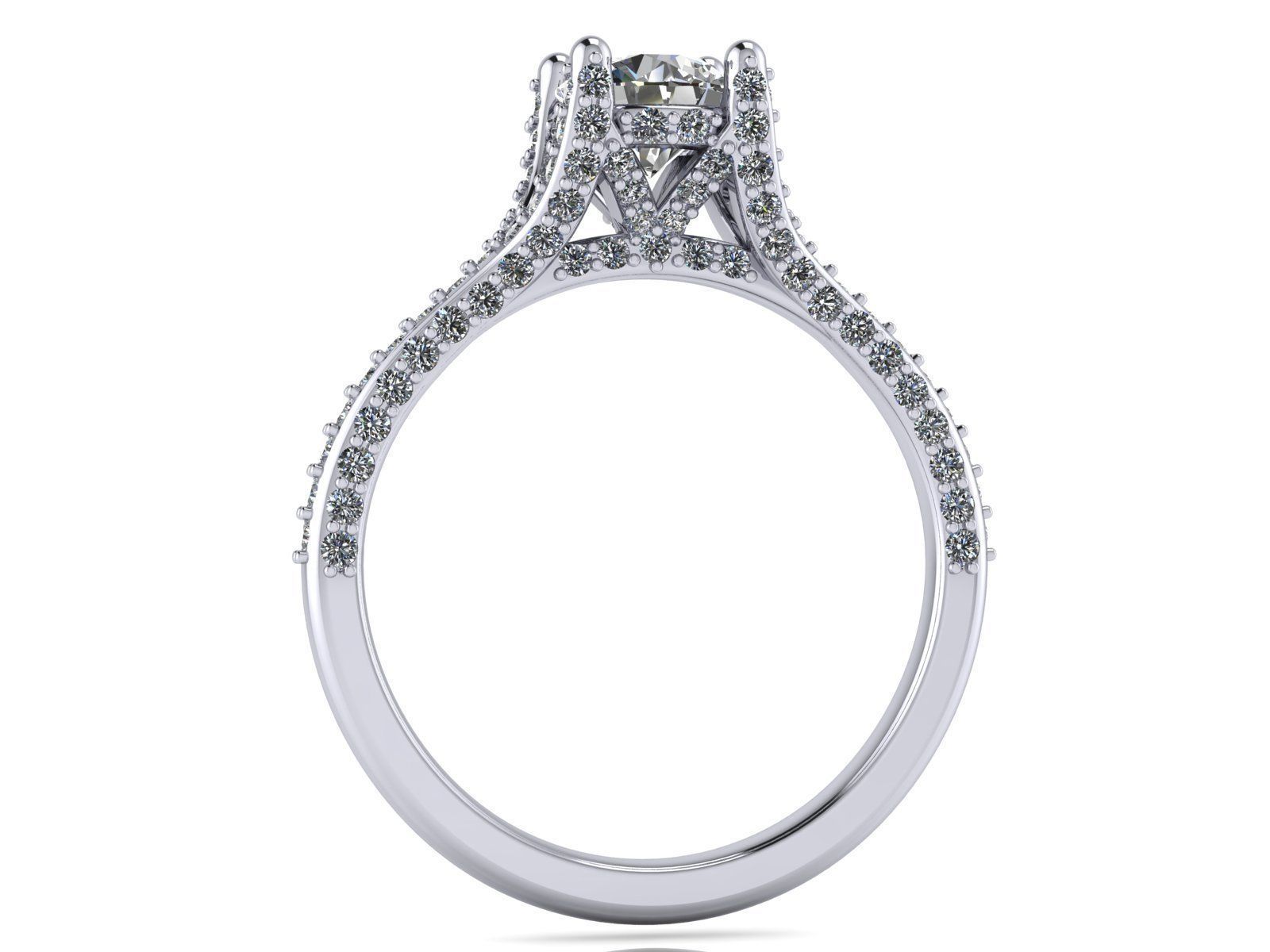 Round Engagement Ring - Diamond Shank Shoulders - Various sizes 3D print model_16