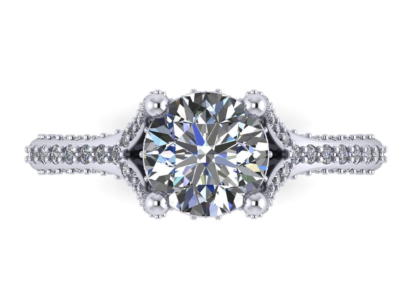 Round Engagement Ring - Diamond Shank Shoulders - Various sizes 3D print model_11