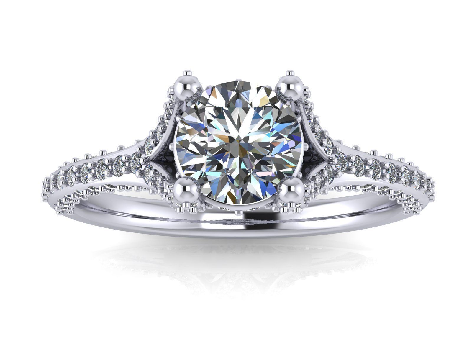 Round Engagement Ring - Diamond Shank Shoulders - Various sizes 3D print model_15