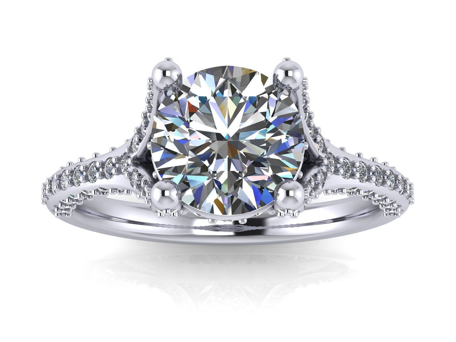 Round Engagement Ring - Diamond Shank Shoulders - Various sizes 3D print model_8