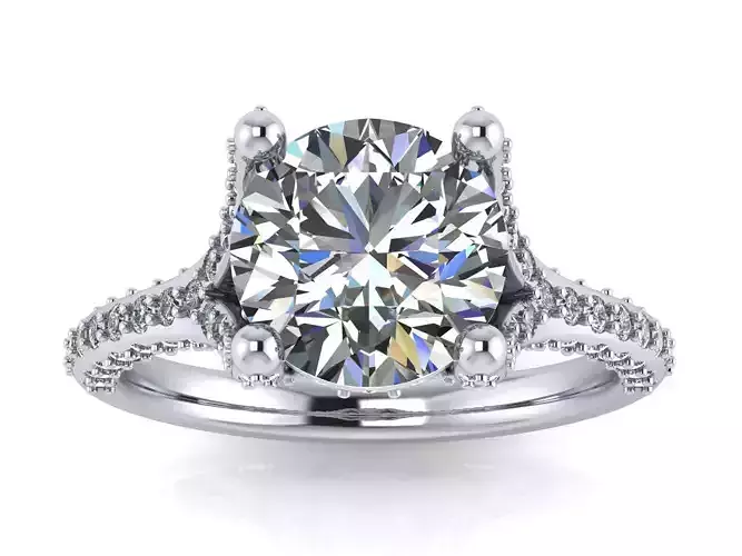 Round Engagement Ring - Diamond Shank Shoulders - Various sizes