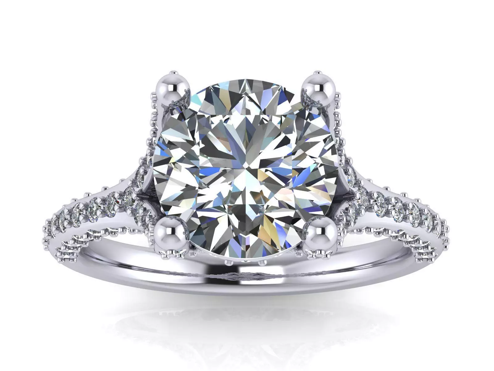 Round Engagement Ring - Diamond Shank Shoulders - Various sizes 3D print model_0