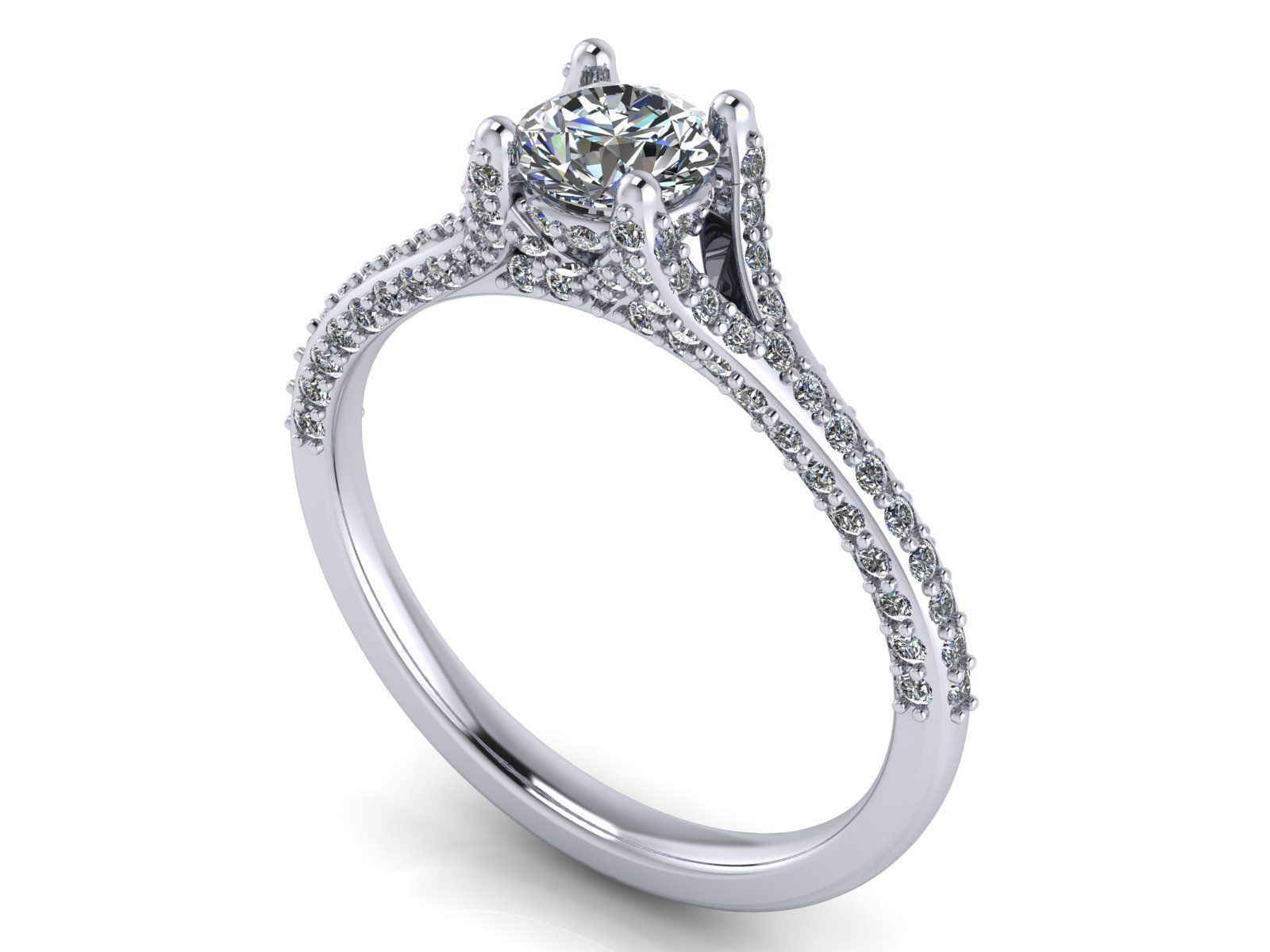 Round Engagement Ring - Diamond Shank Shoulders - Various sizes 3D print model_21