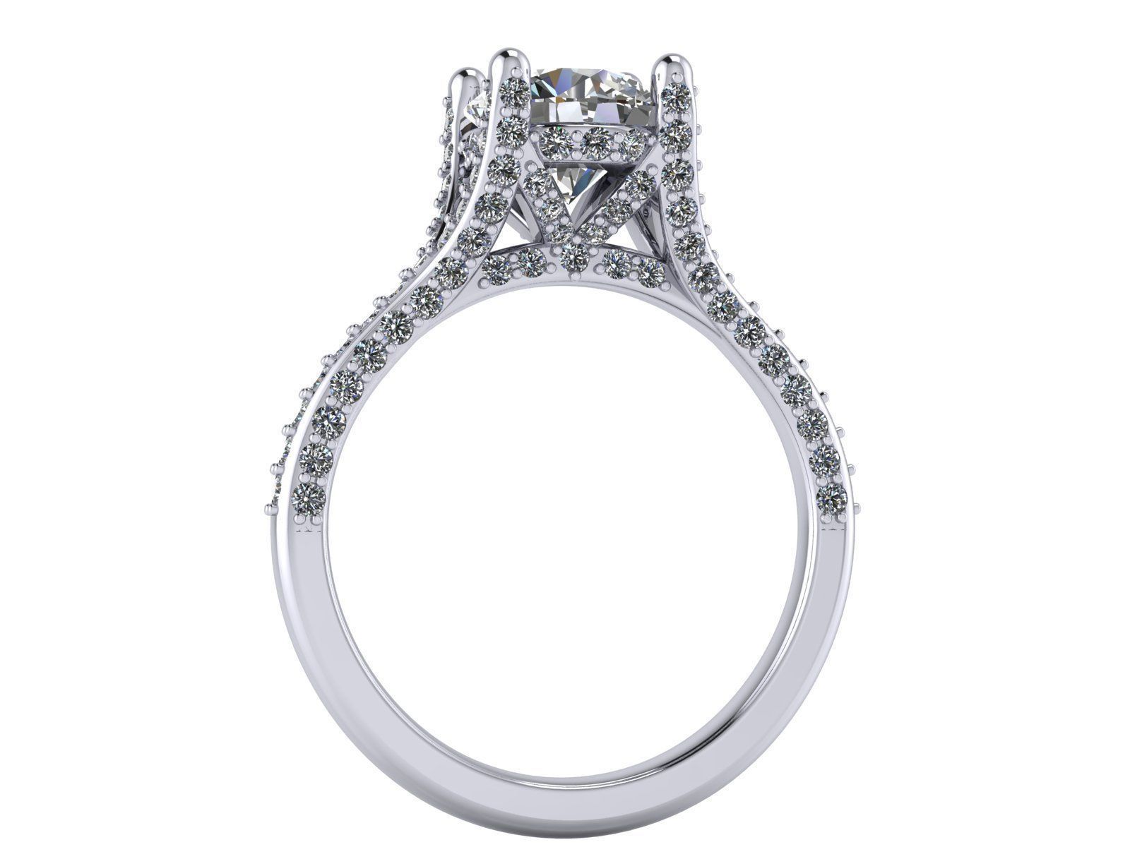 Round Engagement Ring - Diamond Shank Shoulders - Various sizes 3D print model_9