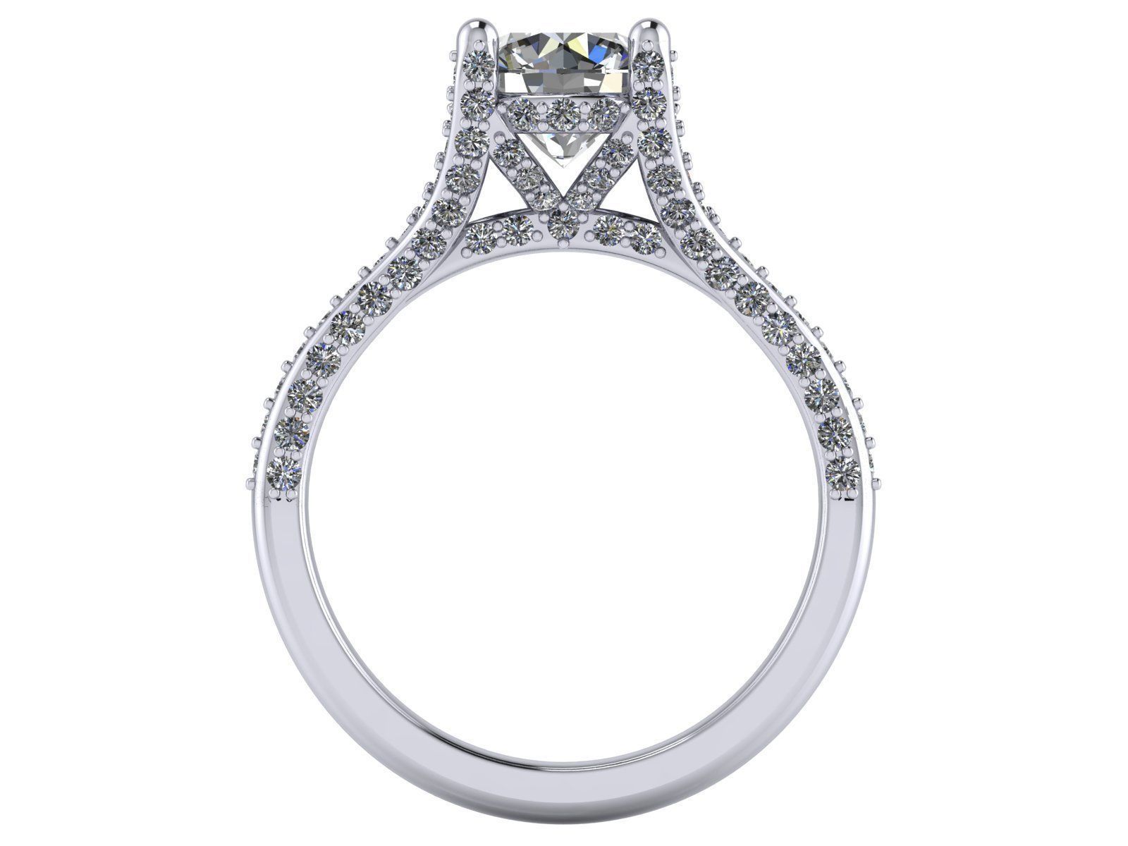 Round Engagement Ring - Diamond Shank Shoulders - Various sizes 3D print model_12