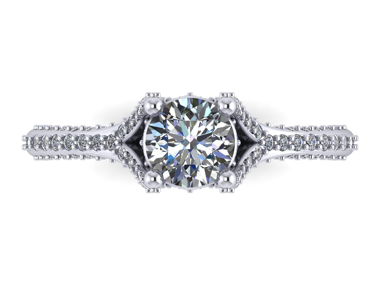 Round Engagement Ring - Diamond Shank Shoulders - Various sizes 3D print model_18