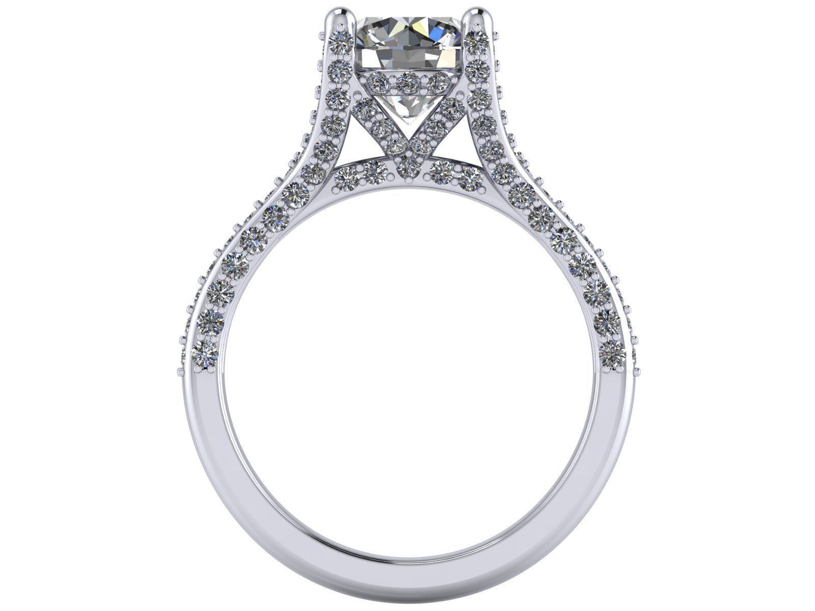 Round Engagement Ring - Diamond Shank Shoulders - Various sizes 3D print model_5