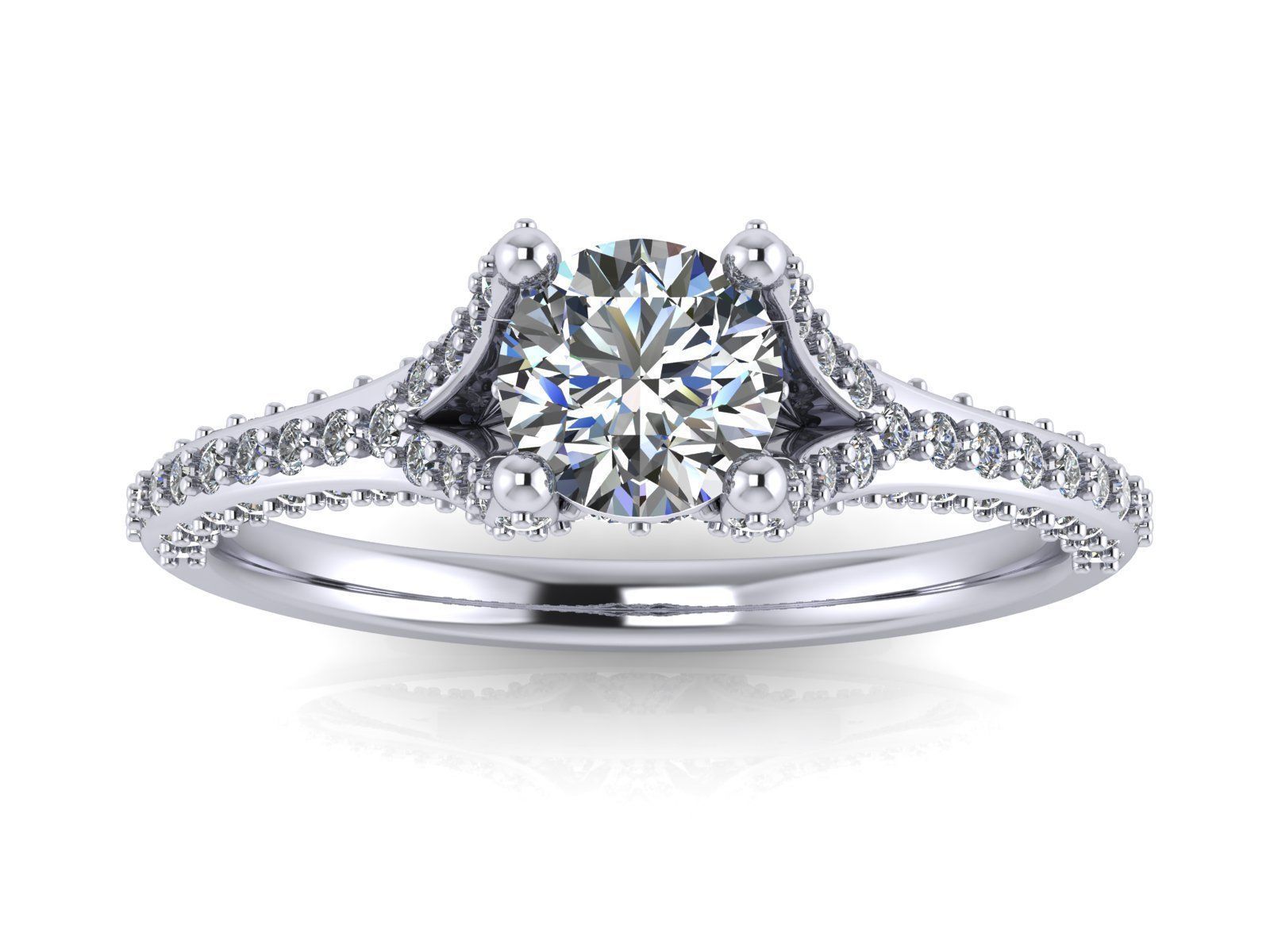 Round Engagement Ring - Diamond Shank Shoulders - Various sizes 3D print model_22