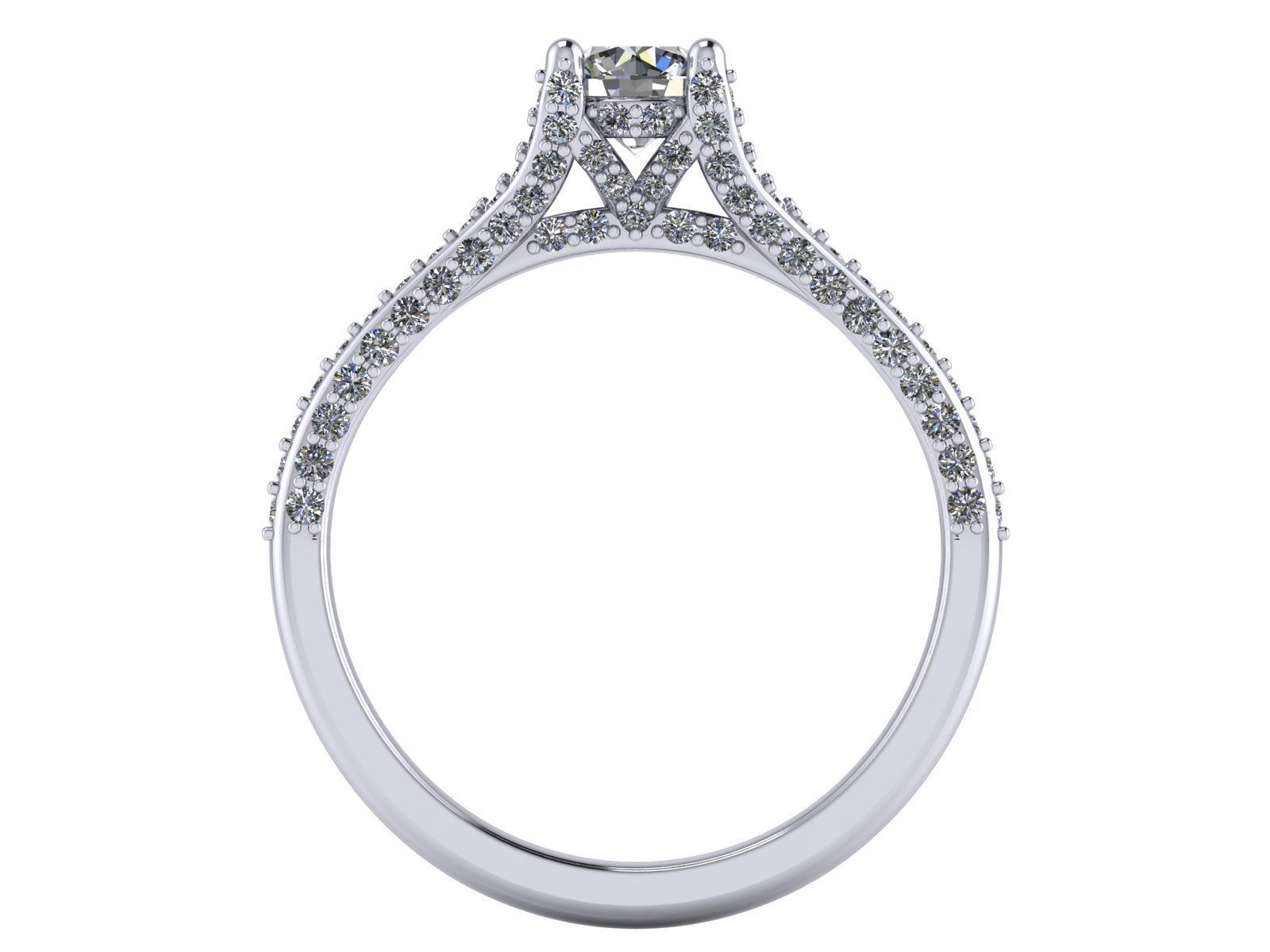 Round Engagement Ring - Diamond Shank Shoulders - Various sizes 3D print model_26