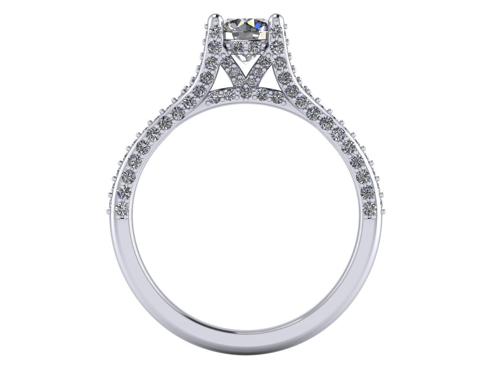 Round Engagement Ring - Diamond Shank Shoulders - Various sizes 3D print model_19