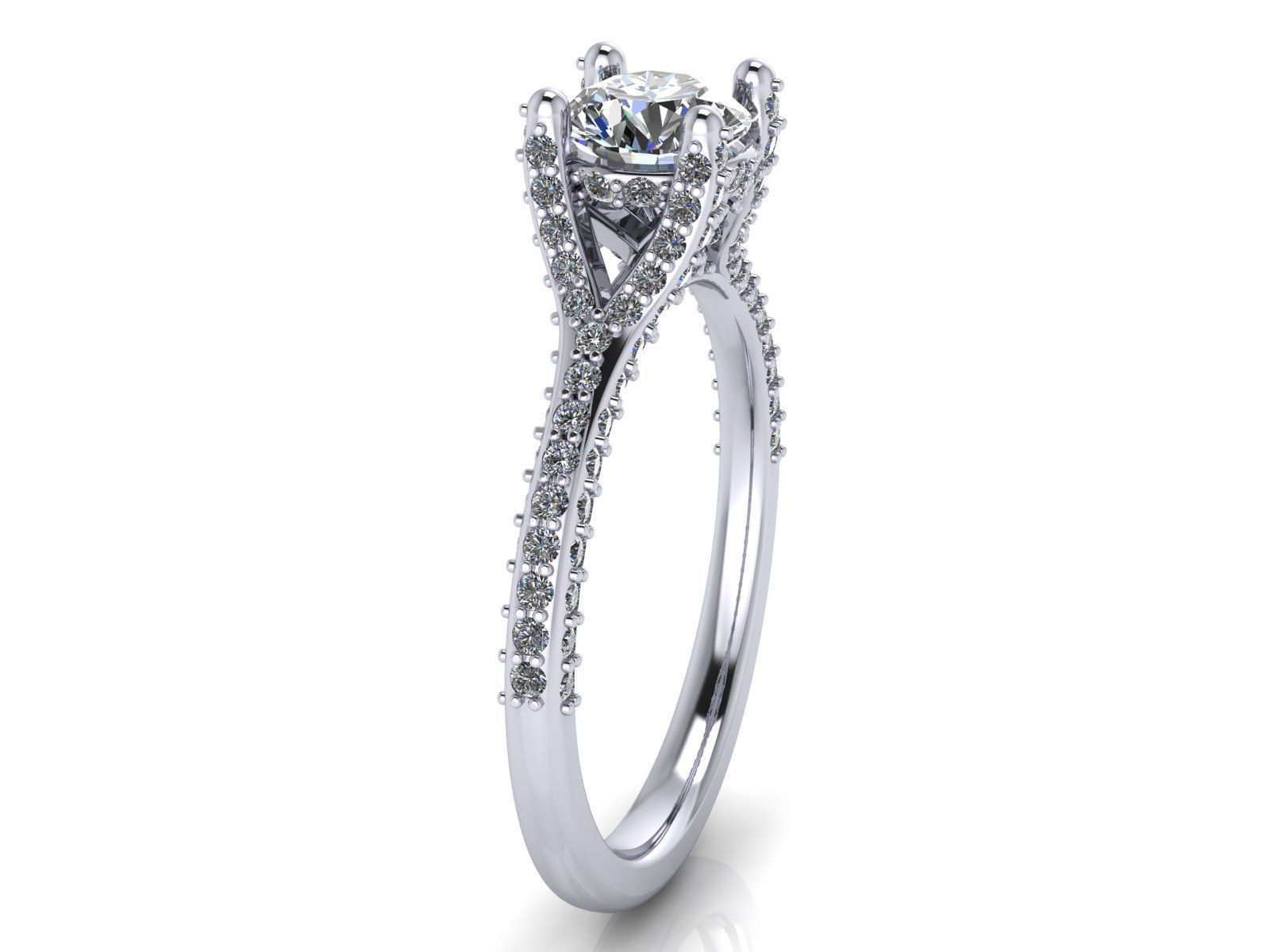 Round Engagement Ring - Diamond Shank Shoulders - Various sizes 3D print model_17