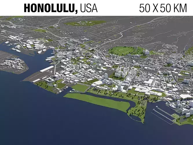 Honolulu 50x50km 3D City Map