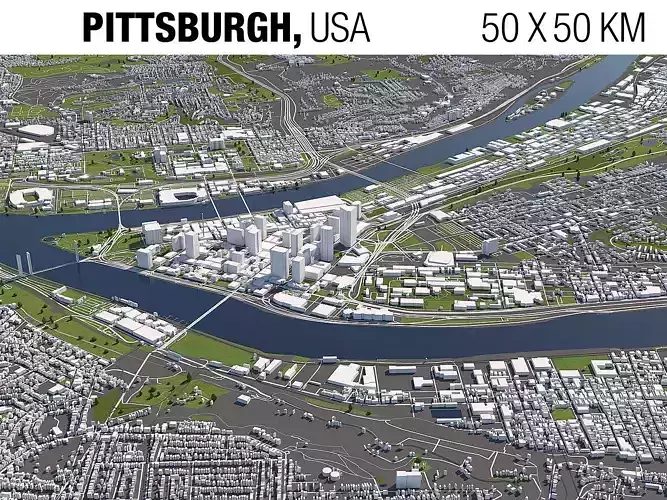 Pittsburgh 50x50km 3D City Map
