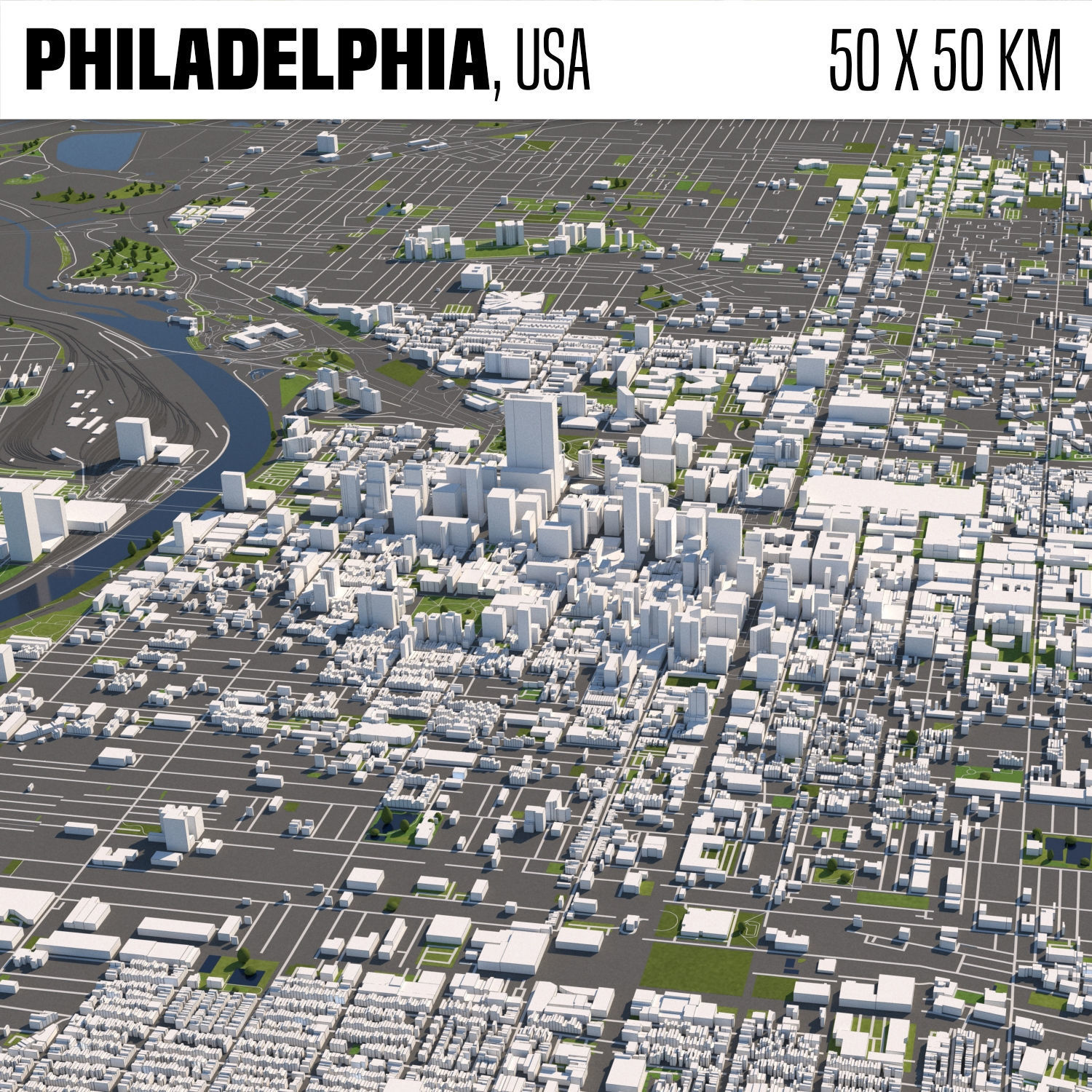 Philadelphia 50x50km 3D City Map 3D model_3