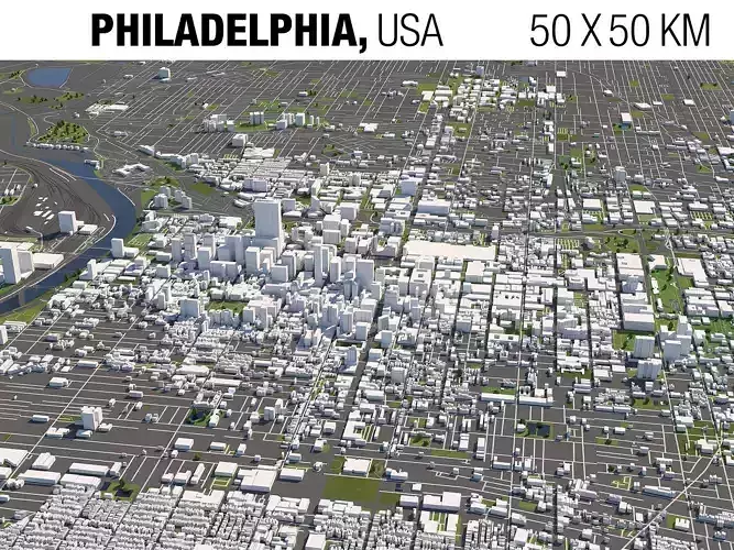 Philadelphia 50x50km 3D City Map 3D model