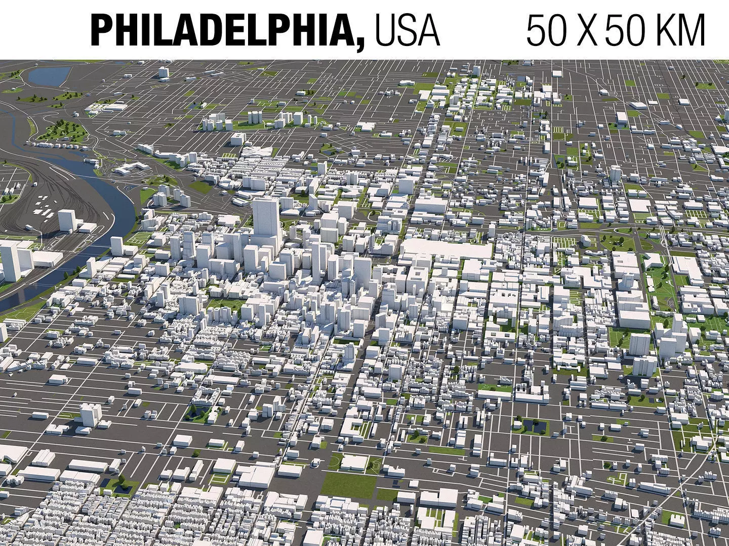 Philadelphia 50x50km 3D City Map 3D model_0