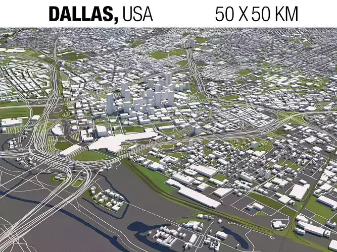 Dallas 50x50km 3D City Map