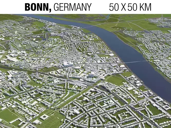Bonn Germany 50x50km 3D City Map