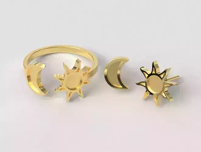 Moon and Sun Ring and Earrings