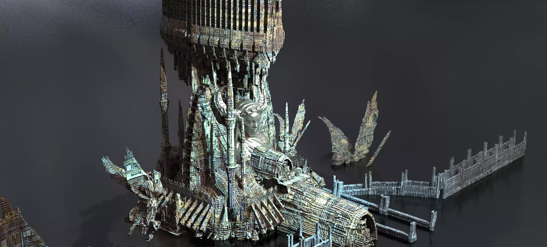 Helios light Walker Temples Kitbash 3D model_0