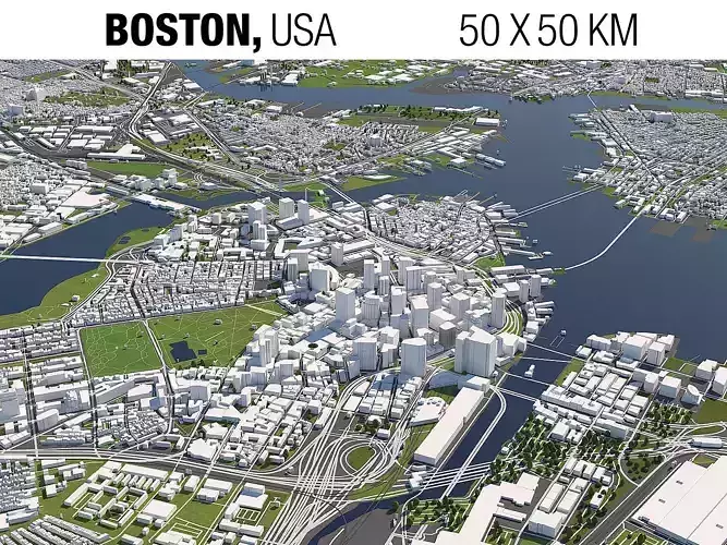 Boston 50x50km 3D City Map