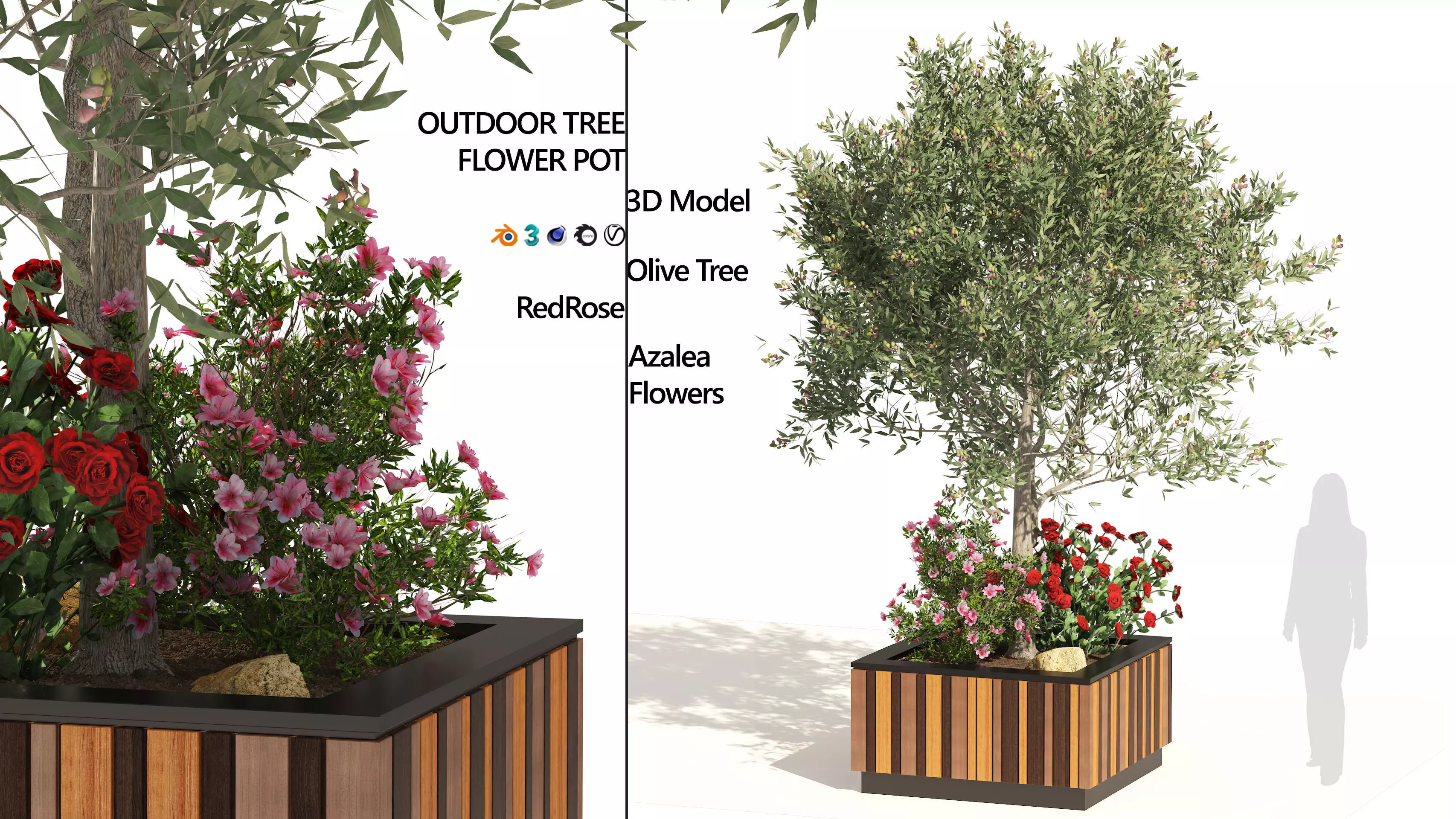 Outdoor tree flower wood pot 3D model
