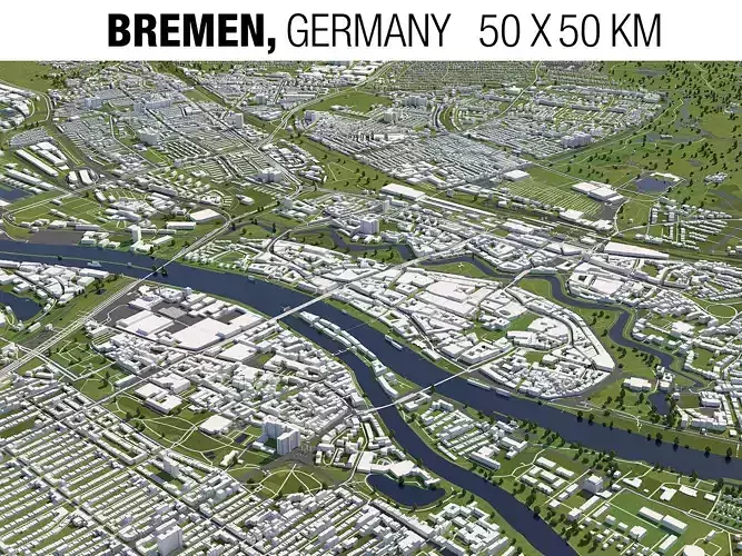 Bremen Germany 50x50km 3D City Map