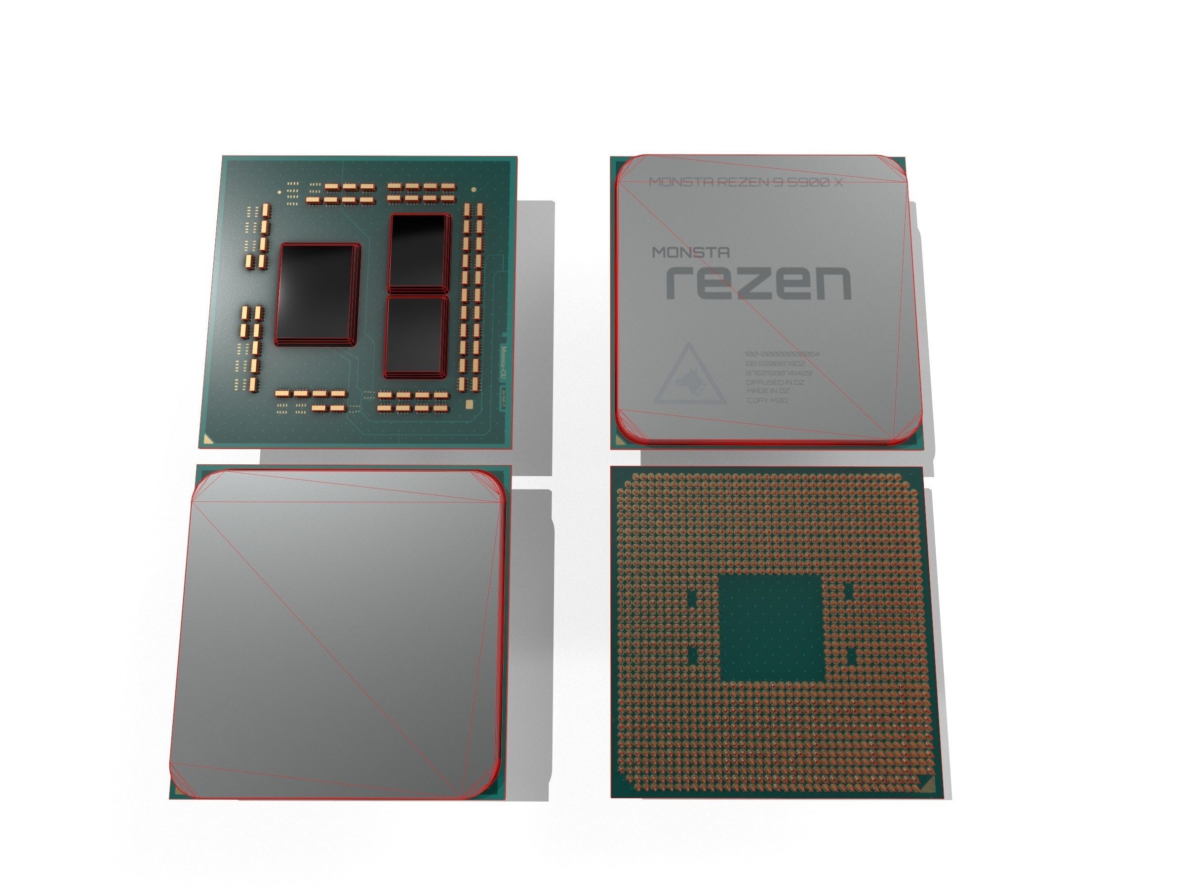 Ryzen 9 5900X delidable CPU Low-poly 3D model_6