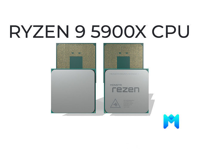 Ryzen 9 5900X delidable CPU Low-poly 3D model