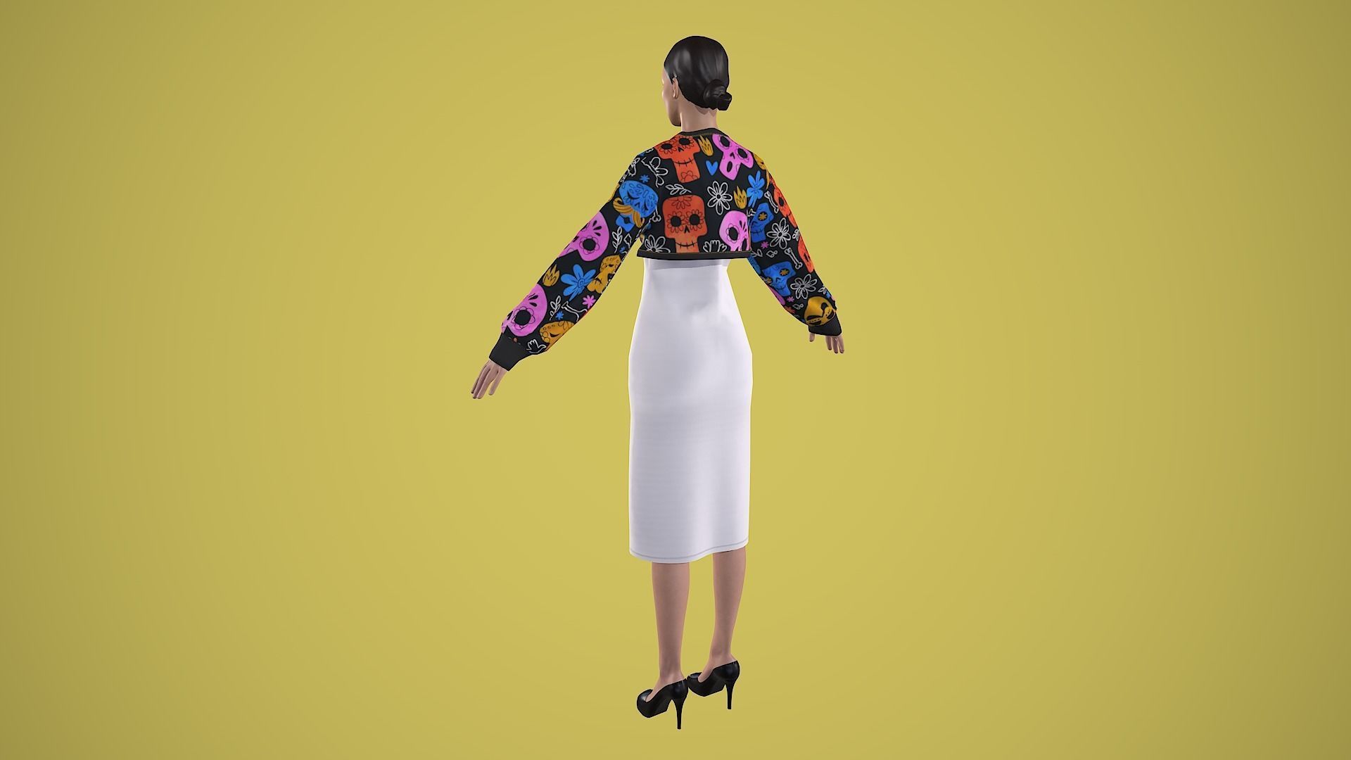 outfit set with Mexican skull pattern 2 pieces 3D model_5