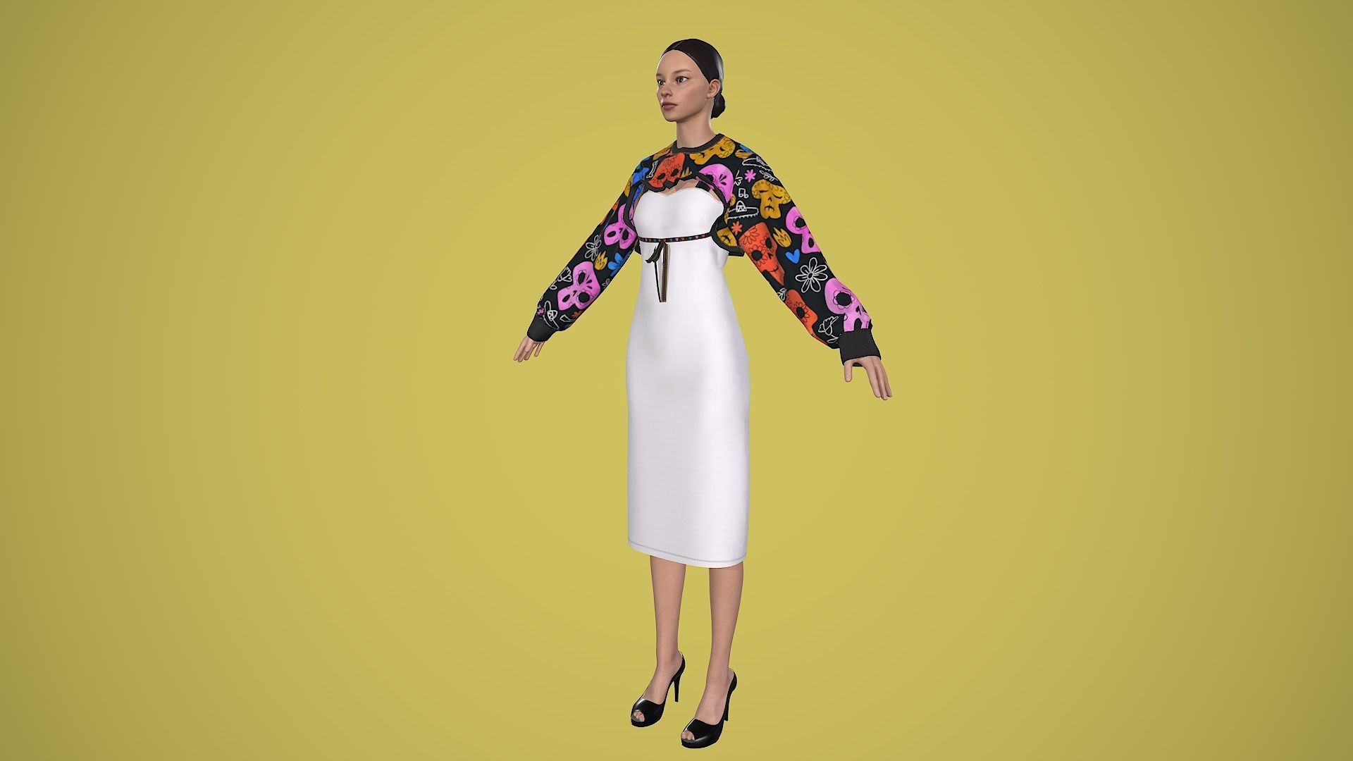 outfit set with Mexican skull pattern 2 pieces 3D model_3