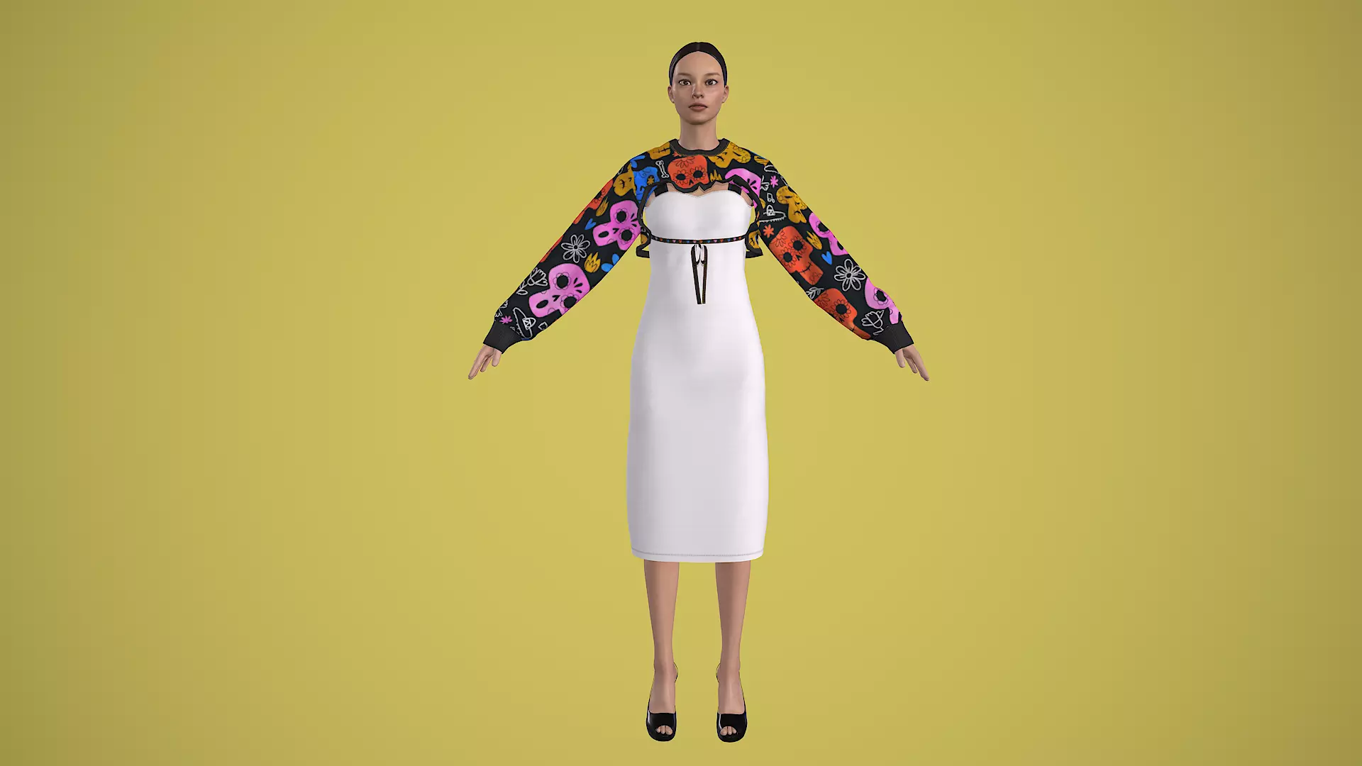 outfit set with Mexican skull pattern 2 pieces 3D model_0