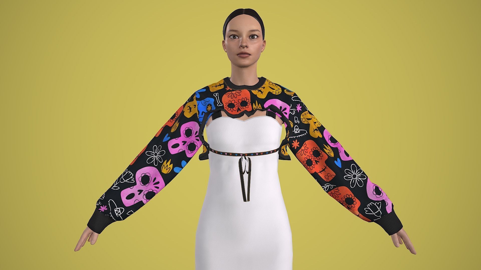 outfit set with Mexican skull pattern 2 pieces 3D model_8