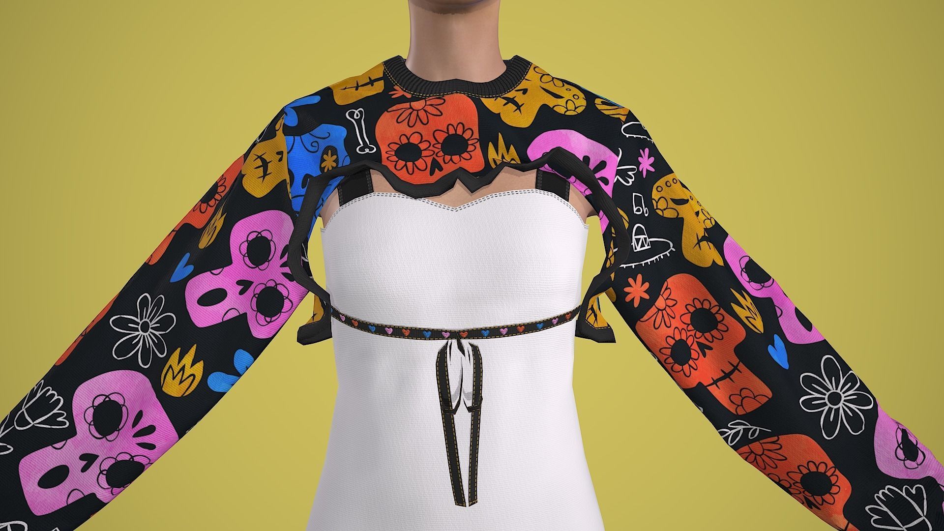 outfit set with Mexican skull pattern 2 pieces 3D model_10