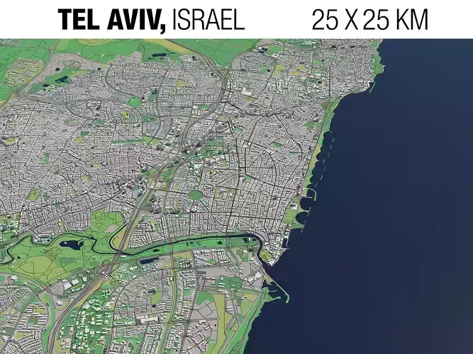 Tel Aviv Israel 25x25km 3D City Map